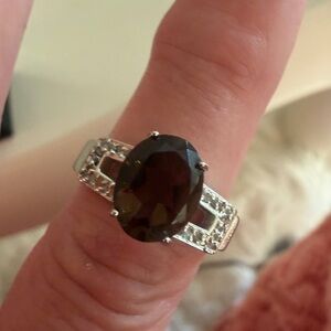 dELiA*s Silver Ring with Dark Brown Gemstone